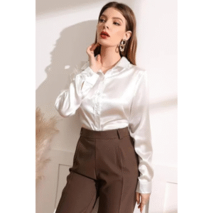 Soft breathable satin shirt for women styled for office wear