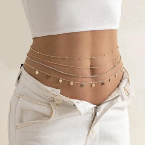 female waist chain with gemstone accents