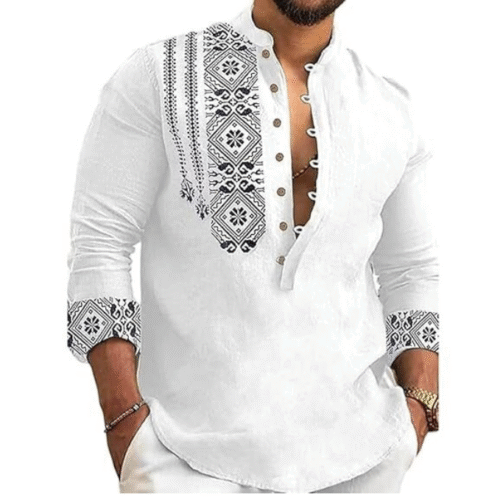 Smart casual attire for men in breathable cotton blend kurta with full sleeves.