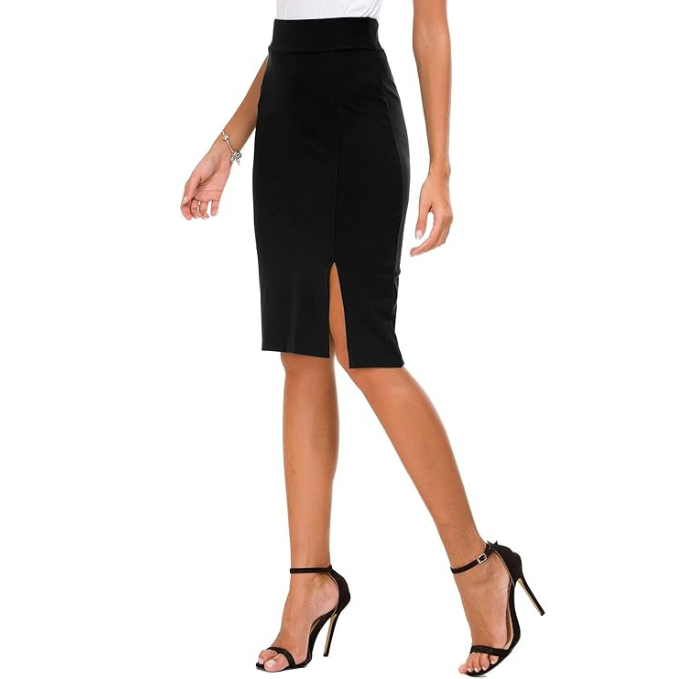Comfortable black skirts for women with elastic waistband