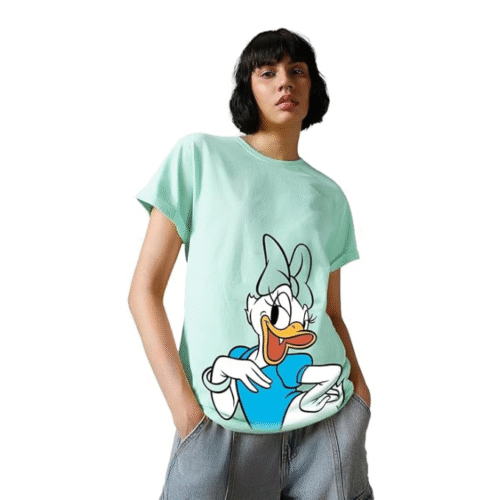 Trendy cartoons cotton t shirts for women with loose boyfriend fit, round neck, and graphic cartoon print made from 100% soft cotton fabric.