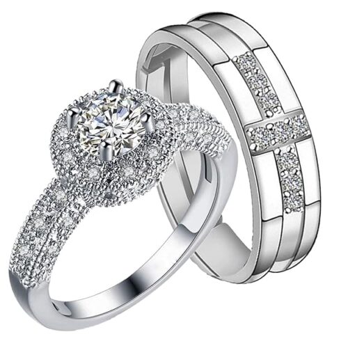 Stylish couple ring jewelry in silver finish