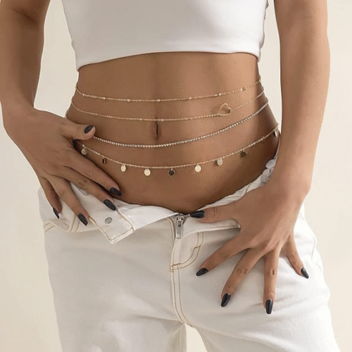 Trendy female waist chain paired with jean