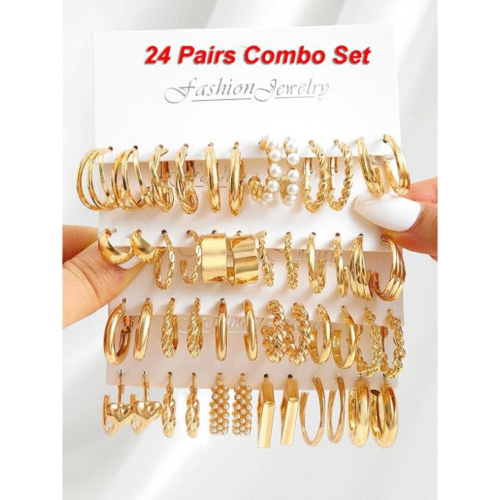 Stylish gold ear studs for ladies with 5-layer micro gold plating, nickel-free and skin-friendly