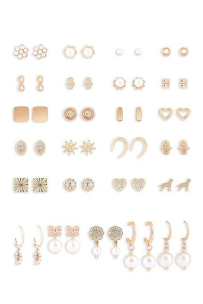 "Gold hoop ear rings 22K yellow gold plated with artificial stones and pearls"