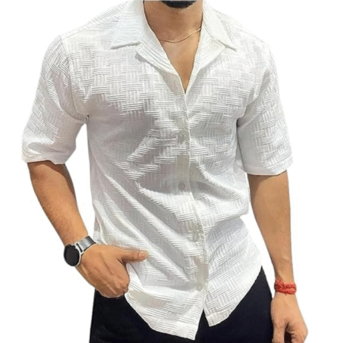 White half sleeve shirt for men styled as a smart men semi formal outfit