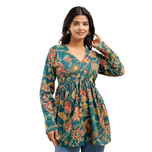 Trendy Anarkali style short kurtis for ladies with artisanal block prints and flattering fit