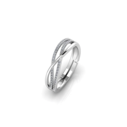 Ladies silver rings with infinity design and cubic zirconia stones in 925 sterling silver.