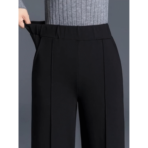 Close-up of wrinkle-resistant straight fit trousers fabric