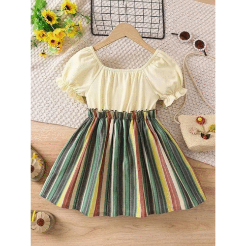 Back side view of stylish puff sleeve dresses for infants