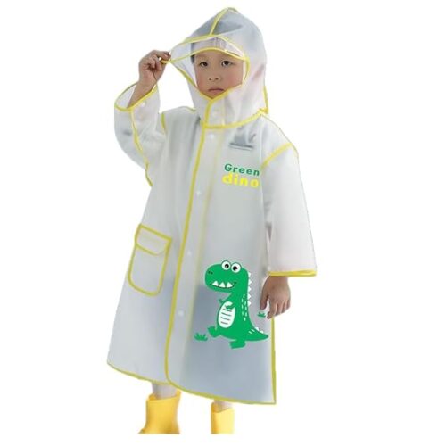 Transparent dinosaur print kids rain jackets with hood and visor